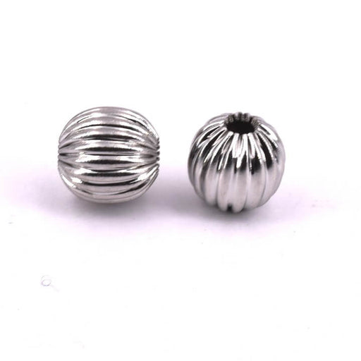 Perle en acier inoxydable rainuré - 8mm - Trou: 2mm (2)