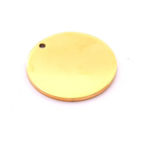 Pendentif médaille ronde en acier inoxydable doré 25mm - trou : 1.8mm (1)