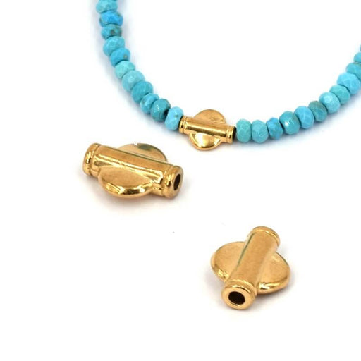 Kaufen Sie Perlen in der Schweiz Flache runde Rohrperle aus goldenem Edelstahl 10 x 8 mm. Loch: 1.5 mm (1)