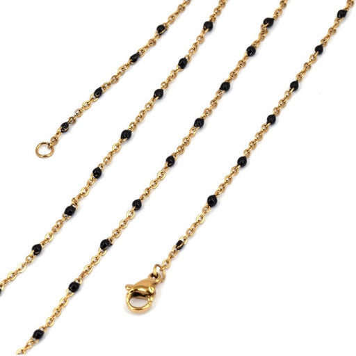 Kaufen Sie Perlen in der Schweiz Halskette aus goldenem Edelstahl und schwarzer Emaille – 2 x 1.5 mm – 45 cm (1)