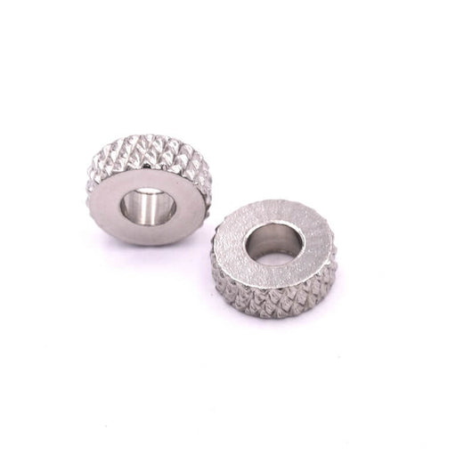 Perle rondelle heishi strié diamant acier 8x3mm - trou: 3.5mm (2)