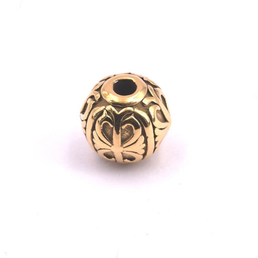 Kaufen Sie Perlen in der Schweiz Runde goldene Stahlperle mit Mustern 11,5 x 10,5 mm – Loch: 3,5 mm (1)