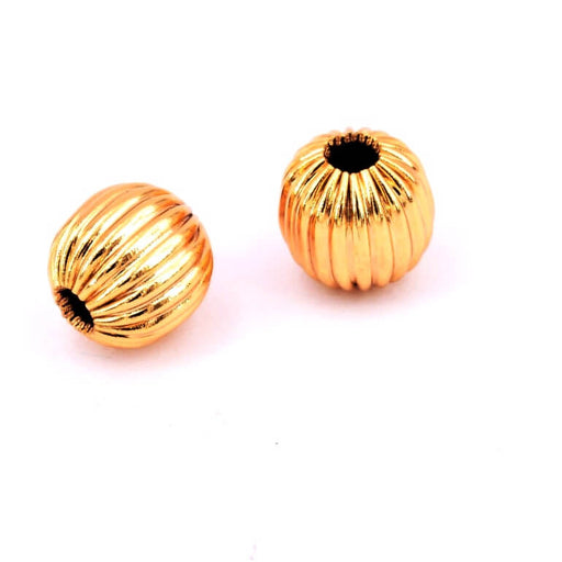 Achat Perle en acier inoxydable doré rainuré 8mm - Trou: 2mm (2)