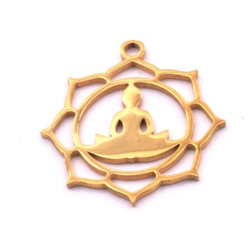 Achat Pendentif lotus et Bouddha acier inoxydable doré 20mm (1)