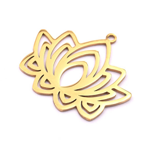 Achat Pendentif lotus acier inoxydable doré 25mm - Trou: 1.5mm (1)