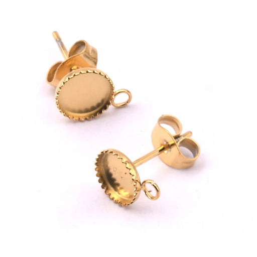 Achat Boucles d&#39;oreilles clou acier doré plateau 6mm et poussoirs (2)