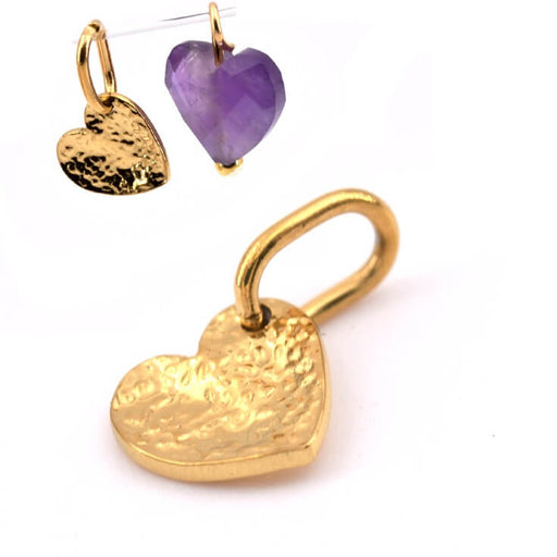 Achat Pendentif coeur martelé acier inoxydable doré 7x7mm avec anneau (1)