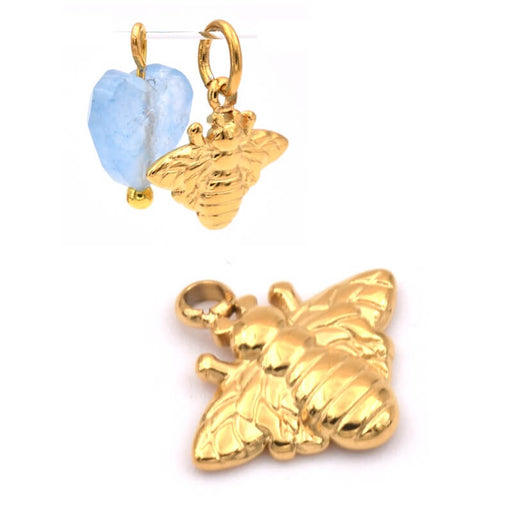 Achat Pendentif charm abeille acier inoxydable doré 11x12mm- trou: 1.2mm (1)