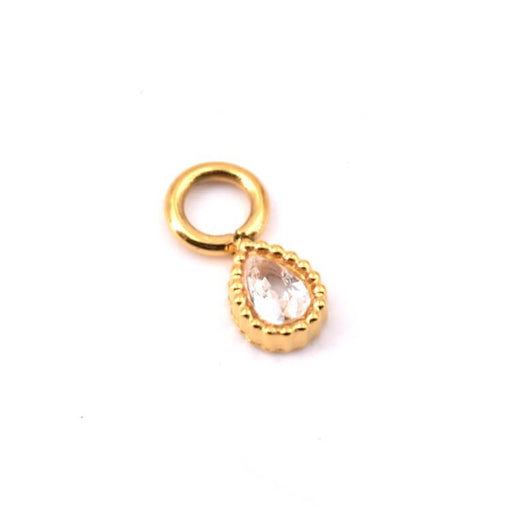 Achat Pendentif goutte acier inoxydable doré et strass zircon 9mm - Trou: 2mm (1)