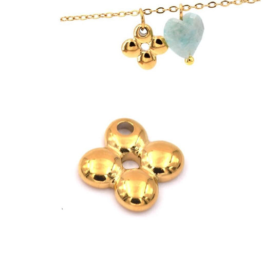 Kaufen Sie Perlen in der Schweiz Blumenkreuz-Anhänger 7.5 mm Edelstahl goldfarben – Loch: 1 mm (1)