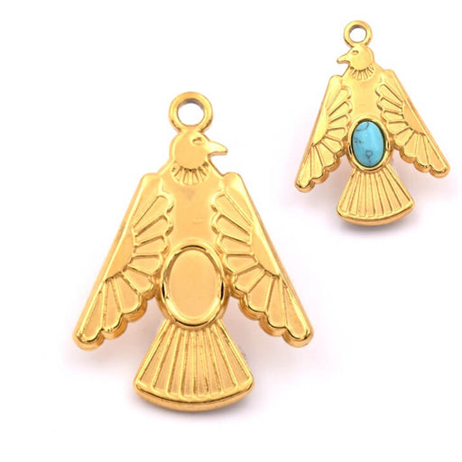 Pendentif aigle acier doré 29mm pour cabochon 6x4mm-Trou: 2mm (1)