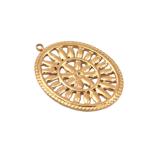 Kaufen Sie Perlen in der Schweiz Ovaler Anhänger durchbrochen – Edelstahl goldfarben – 38 x 28 mm – Loch: 1.5 mm (1)