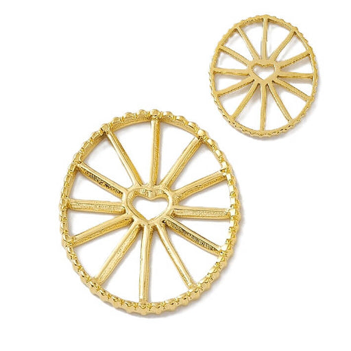 Pendentif connecteur oval acier inoxydable doré ajouré et coeur 22x18mm (1)