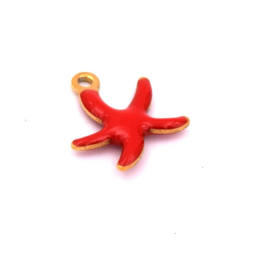Pendentif étoile de mer acier doré émail rouge 10mm - Trou:1mm (1)