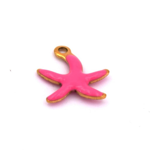 Pendentif étoile de mer acier doré émail rose fuchsia 10mm - Trou:1mm (1)