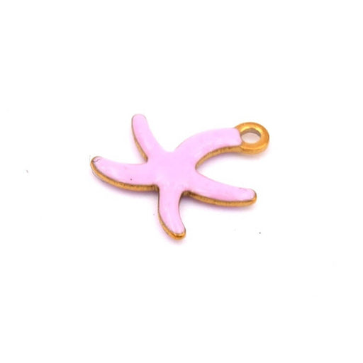 Pendentif étoile de mer acier doré émail rose pale 10mm - Trou:1mm (1)