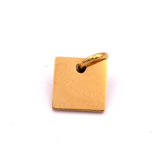 Kaufen Sie Perlen in der Schweiz Quadratischer Anhänger 9mm und Ring - goldener Edelstahl - Loch: 1. 8mm (1)
