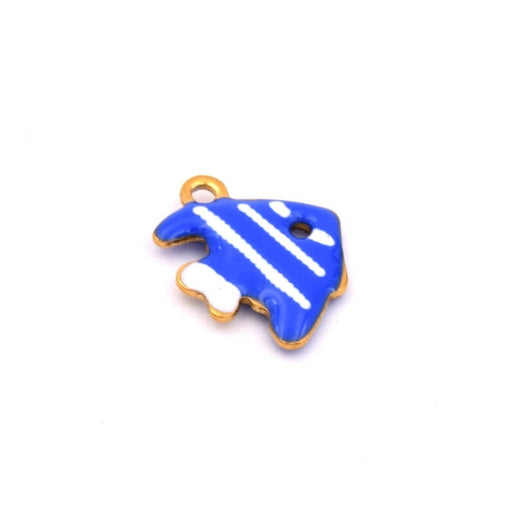 Kaufen Sie Perlen in der Schweiz Kleiner Fisch Anhänger mit marineblau gestreifter weißer Emaille - Goldener Stahl -12mm - Loch: 1mm (1)