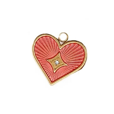 Kaufen Sie Perlen in der Schweiz Herz Anhänger mit rosa Emaille und Zirkon - Goldener Stahl - 16mm - Loch: 1. 5mm (1)