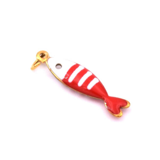 Kaufen Sie Perlen in der Schweiz Fisch-Anhänger mit roter und weißer Emaille vergoldeter Stahl 19 x 5 mm (1)