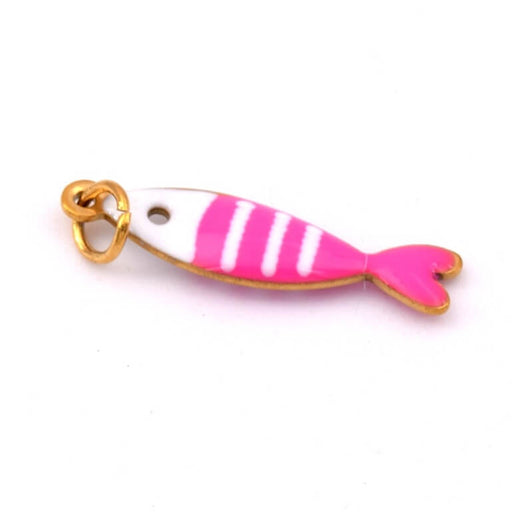 Kaufen Sie Perlen in der Schweiz Fisch-Anhänger mit rosa und weißer Emaille – 19 x 5 mm vergoldeter Stahl (1)