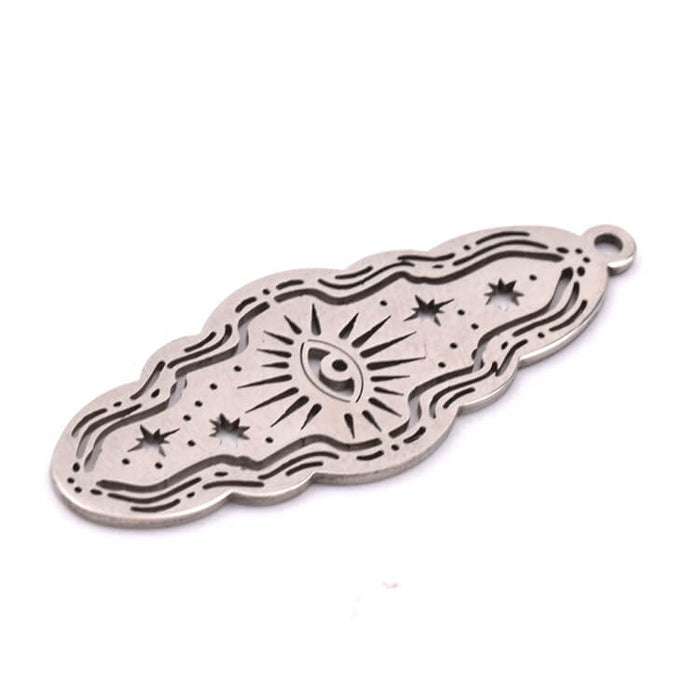 Gewellter ovaler Anhänger aus Edelstahl mit hohler Öse 35 x 14 mm – Loch: 1 mm (1)