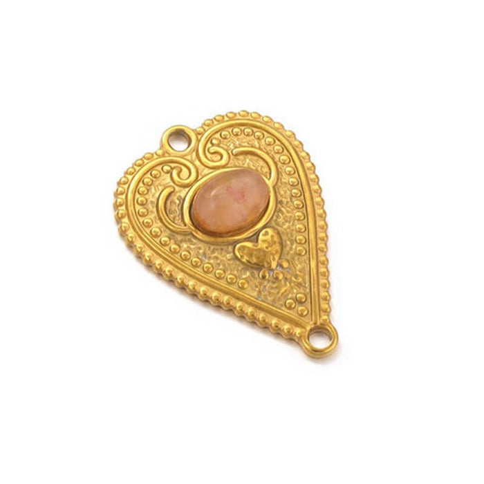 Connecteur acier inoxydable doré 29x21mm et cabochon agate (2)