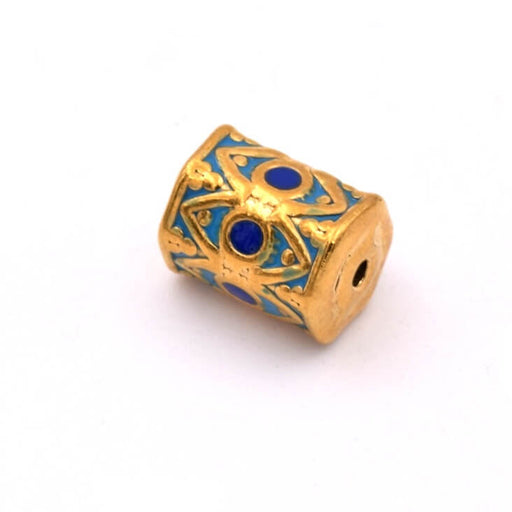Achat Perle tube acier inoxydable doré et émail bleu 10x7mm -Trou: 1.2mm (1)
