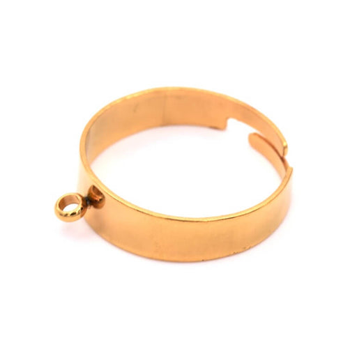 Bague réglable acier inoxydable doré 18mm et anneau - Trou: 1mm (1)