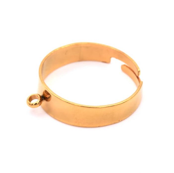 Bague réglable acier inoxydable doré 18mm et anneau - Trou: 1mm (1)