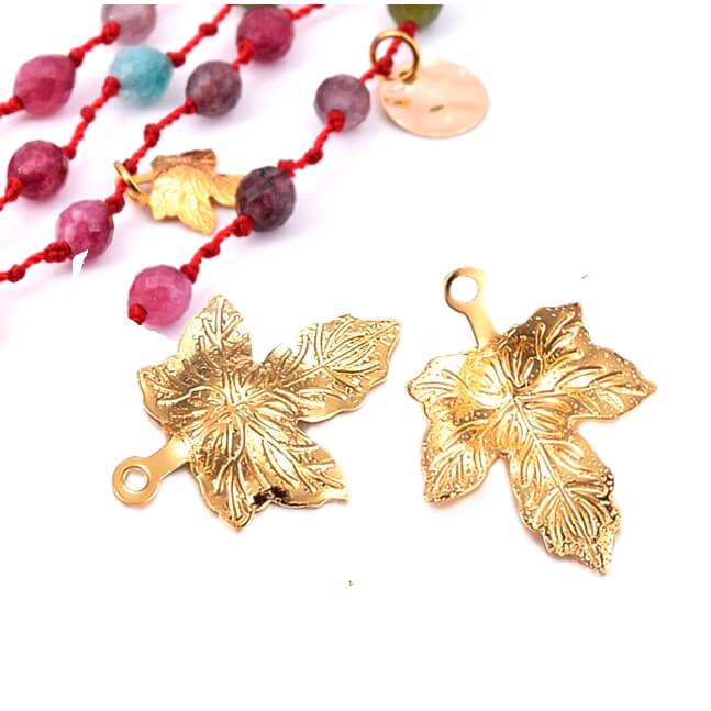 Pendentif feuille 13mm en acier inoxydable doré - Trou: 0.8mm (2)