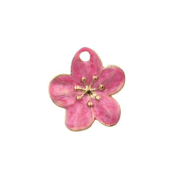 Blumenanhänger aus rosa Emaille – Goldfarbener Edelstahl 24 mm (1)