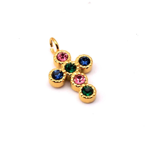 Kreuzanhänger mit Strasssteinen – 13 mm goldener Edelstahl – Loch: 2 mm (1)