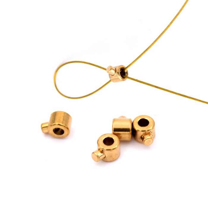 Perle à écraser pour cable en acier inoxydable doré 3mm - Trou 1mm (4)