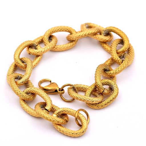 Bracelet maille ovale striée acier inoxydable doré 18x13mm- 22.5cm (1)