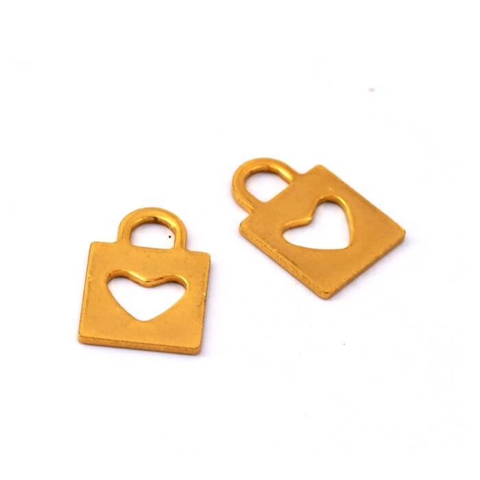 Pendentif cadenas évidé acier inoxydable doré 17x12mm - Trou: 4mm (2)
