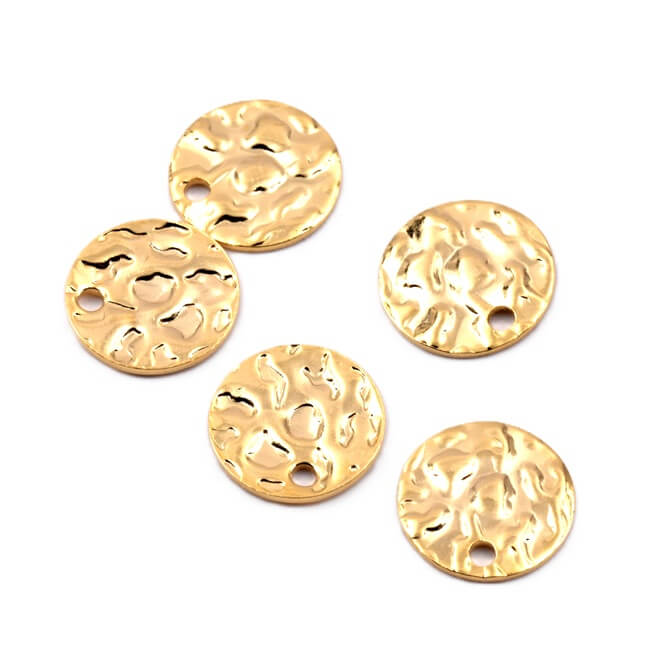 Pendentif médaille cabossée acier inoxydable doré 10mm - Trou: 1mm (5)