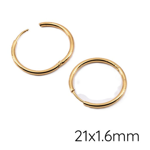 Boucle d'oreille créole huggie en acier doré OR-21x1.6mm-diam int: 18mm (2)