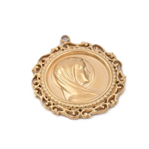 Médaille religieuse vierge Marie acier inoxydable doré 22mm (1)