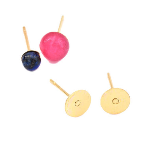 Boucles d'oreilles clou acier doré - plateau 6mm et tige 0.7mm (4)