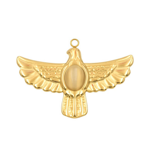 Pendentif aigle volant acier inoxydable doré cabochon verre 27mm