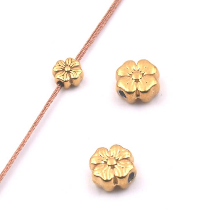 Perle fleur en acier inoxydable doré 7 mm - Trou : 1,2 mm (2)
