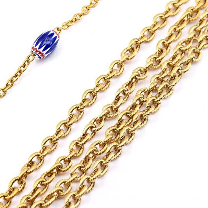 Chaine en Acier Inoxydable Dorée Striée Maille Ovale 7x5mm (50cm)