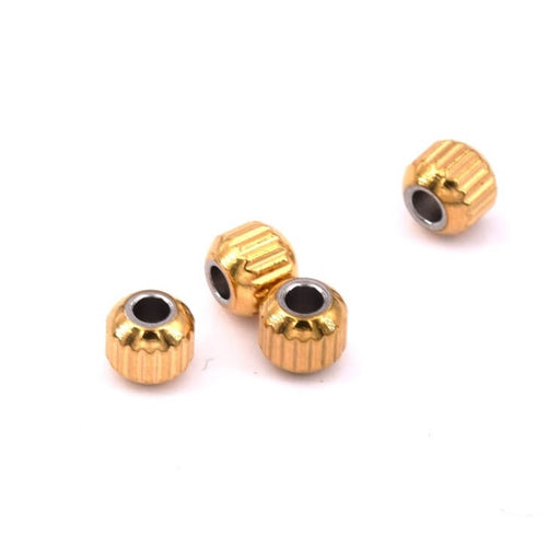 Achat Perle rondelle colonne acier doré 4x3.5mm - Trou : 1.6mm (4)