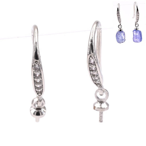 Achat Boucles d&#39;oreilles fines crochets rhodié 20mm et zircons et piton (2)