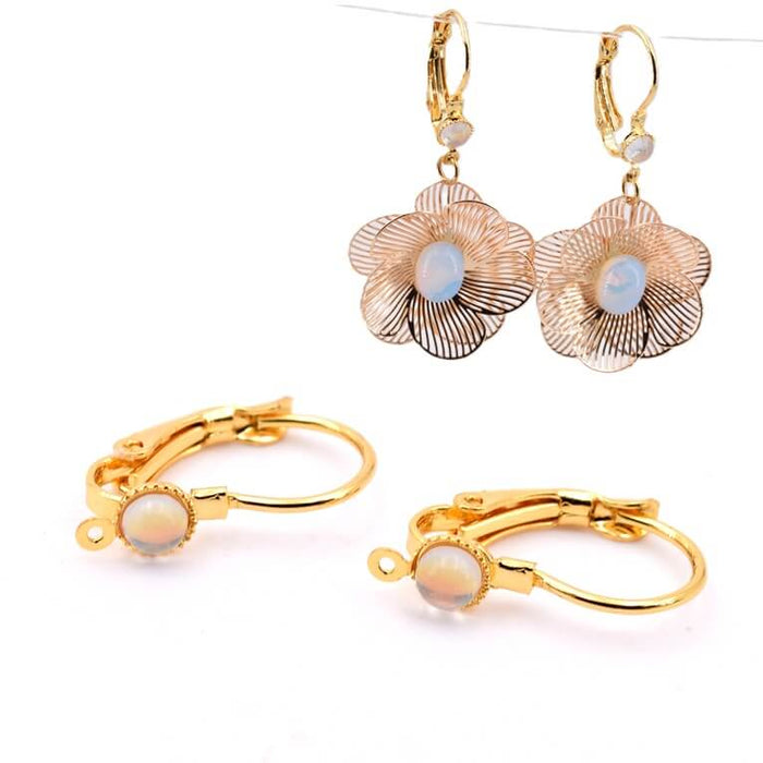 Boucle d'oreille dormeuse laiton doré 20mm et cabochon-Trou: 0.8mm (2)