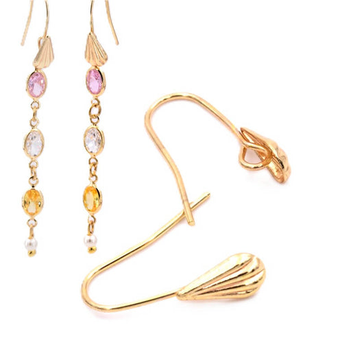 Crochet d'oreille laiton doré et coquille - 17mm (1 paire)