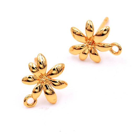 Boucles d'oreilles fleur 10mm en laiton doré - Trou: 1mm
