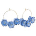 Boucle d'oreille fleurie bleu marine sur créoles acier doré 30mm (1 paire)