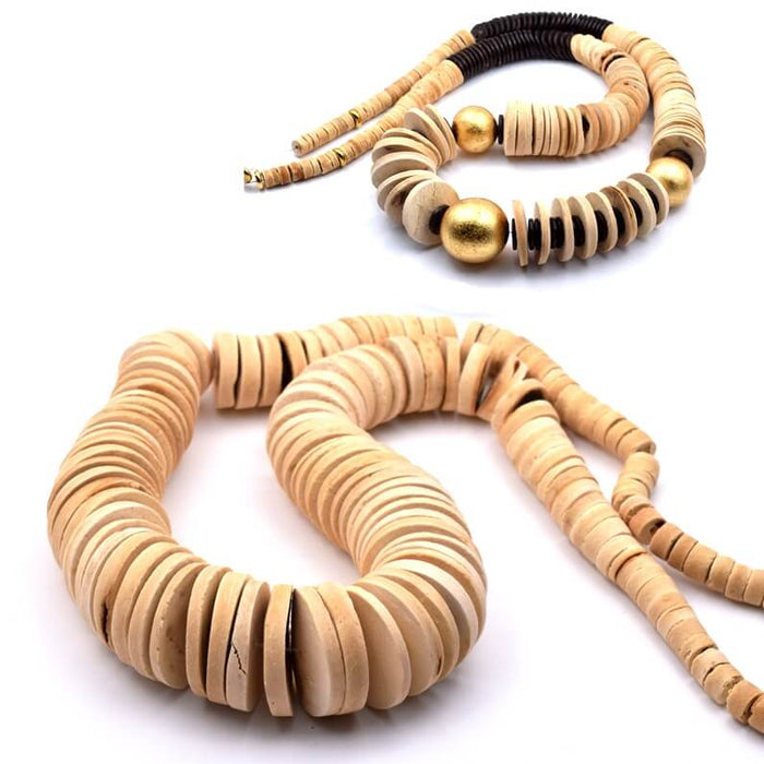 Kit de Perles Heishi et Rondes en Bois Doré - 4 Produits